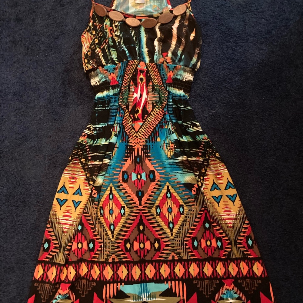 Multicolor spaghetti strap Geometric Print Dress